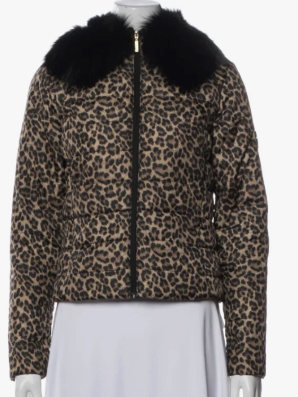 Michael Kors Animal Print Down Jacket with Fur collar